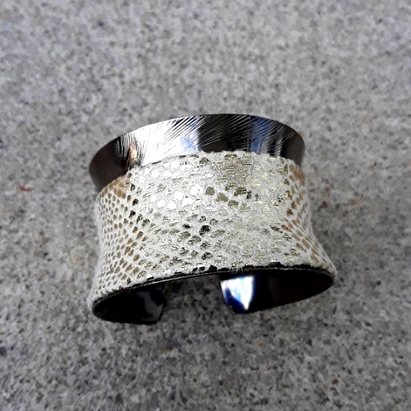 Cuff Bracelet/ Metallic Exotic Print Faux Suede Detail/Statement Bracelet/ Boho - Picture 7 of 15